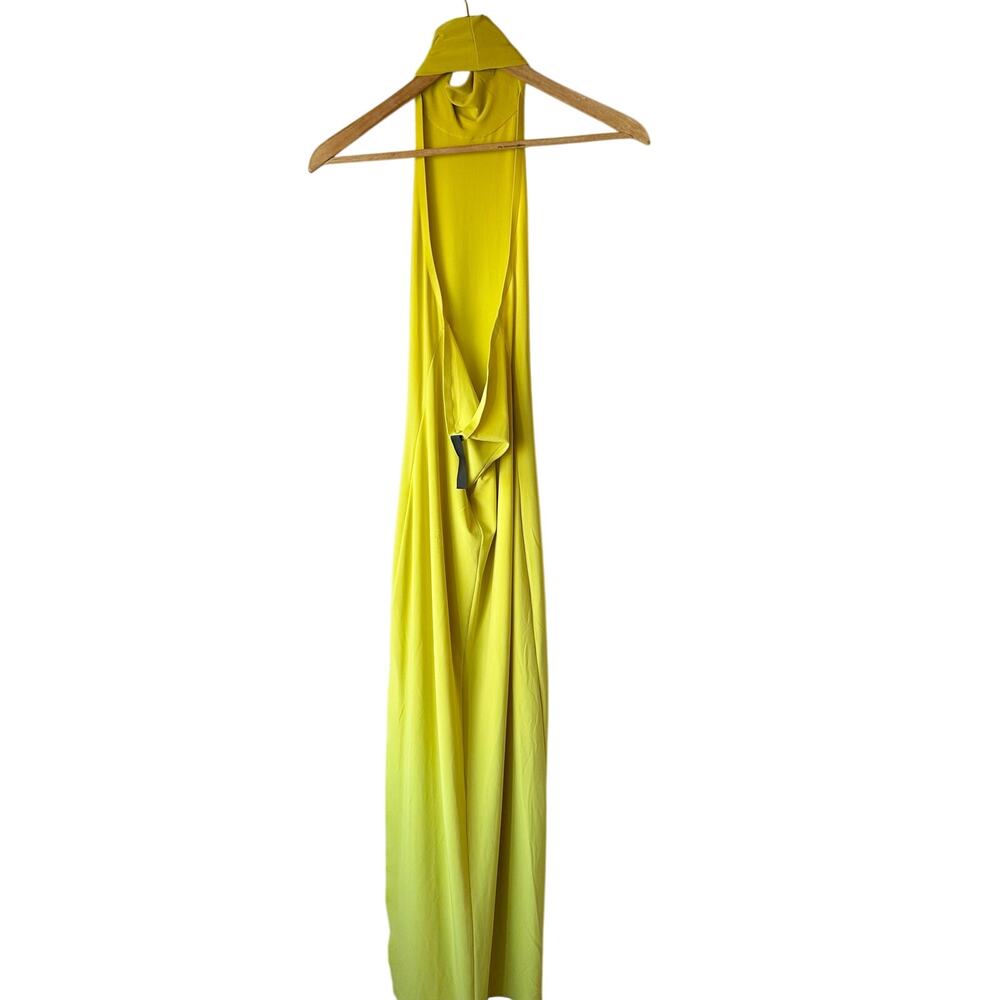 Norma Kamali Halter Turtle Side SlitCowl Neck Fishtail Maxi Dress Chartreuse XXS - Picture 9 of 10